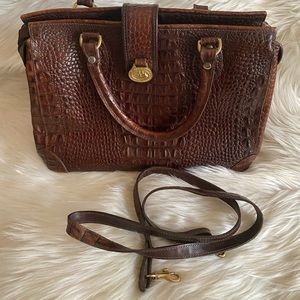 Vintage Brahmin Brown Embossed Leather Satchel with Detachable Strap